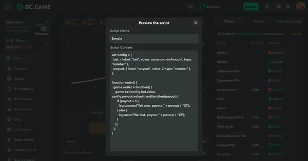 Betting Scripts for Crash, Dice and Limbo